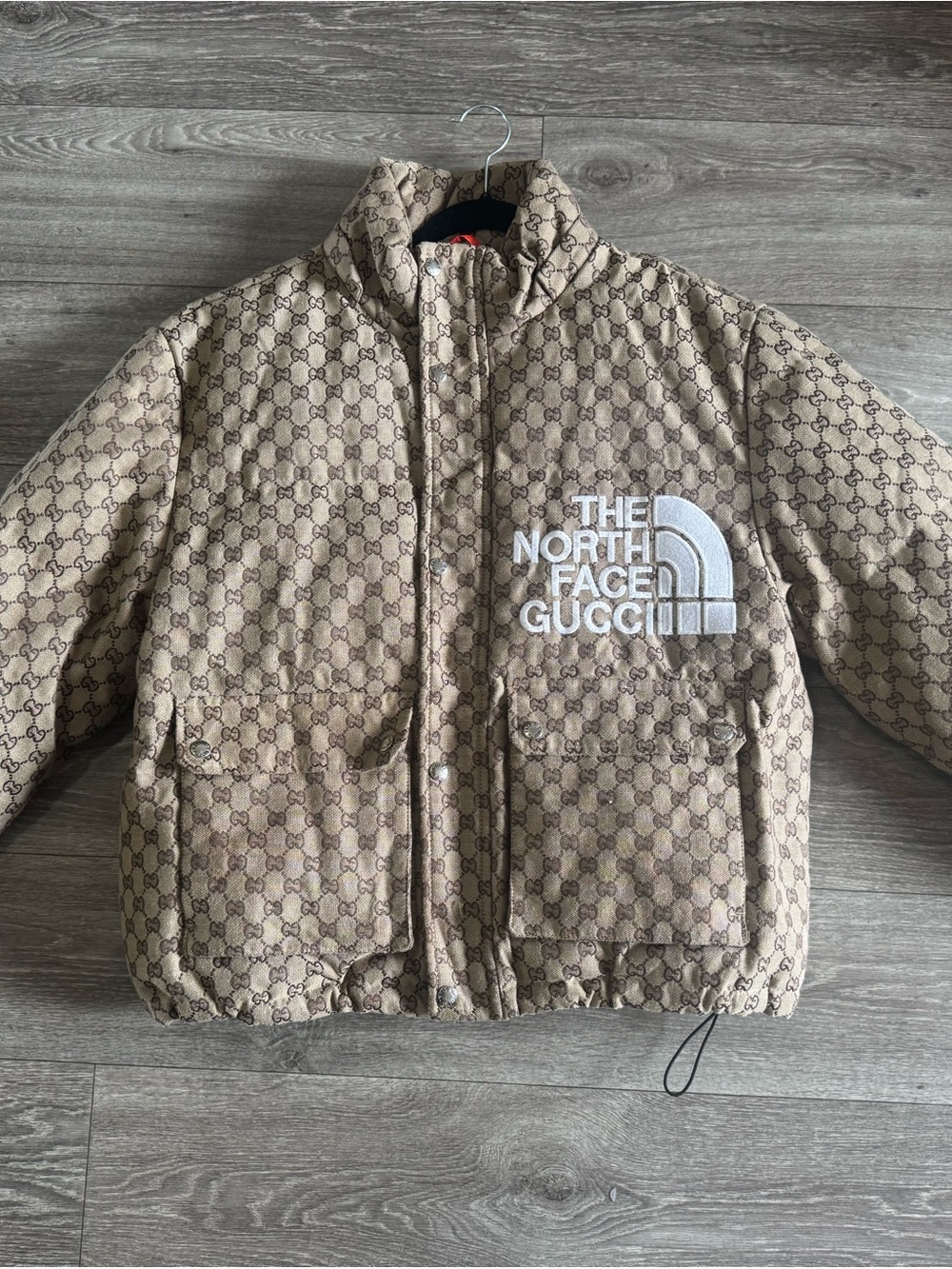Gucci Beige Monogram Jacket with White Logo Embroidery